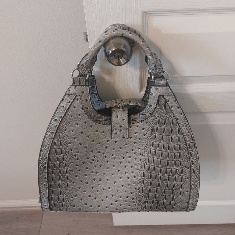 CATO Women's Faux Crocodile Print Large Fashion Gray and Black Handbag - Picture 7 of 15